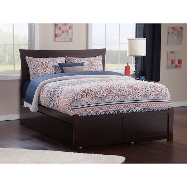 AFI Metro Espresso Full Platform Bed with Flat Panel Foot Board and Twin Size Urban Trundle Bed