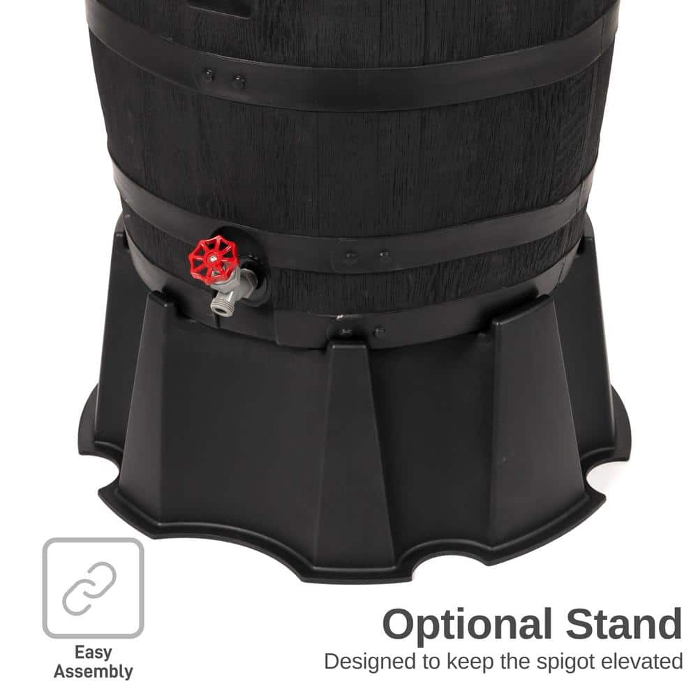 Black 55 Gallon Polyethylene Flat Back Rain Barrel with Lid