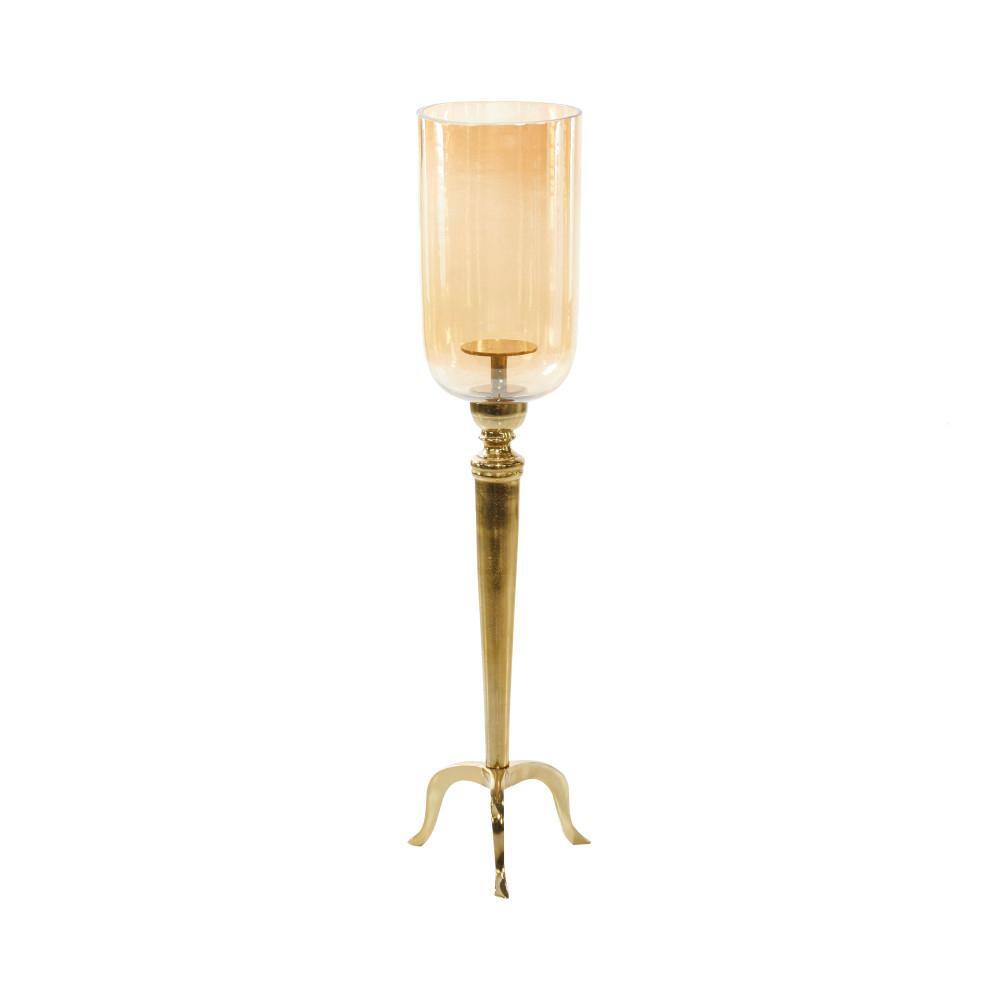 Elegant Gold Aluminum 34" Hurricane Candle Lantern with Glass