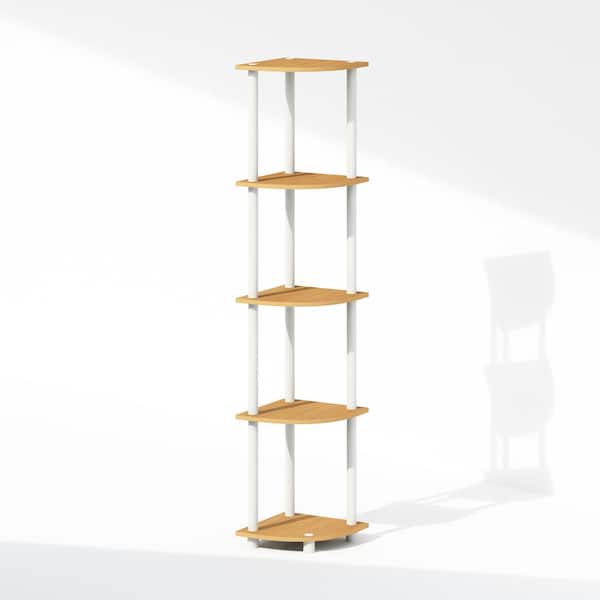 Furinno Turn-N-Tube 57.7 in. Tall Beech/White Wood 5-Shelf Bookcase