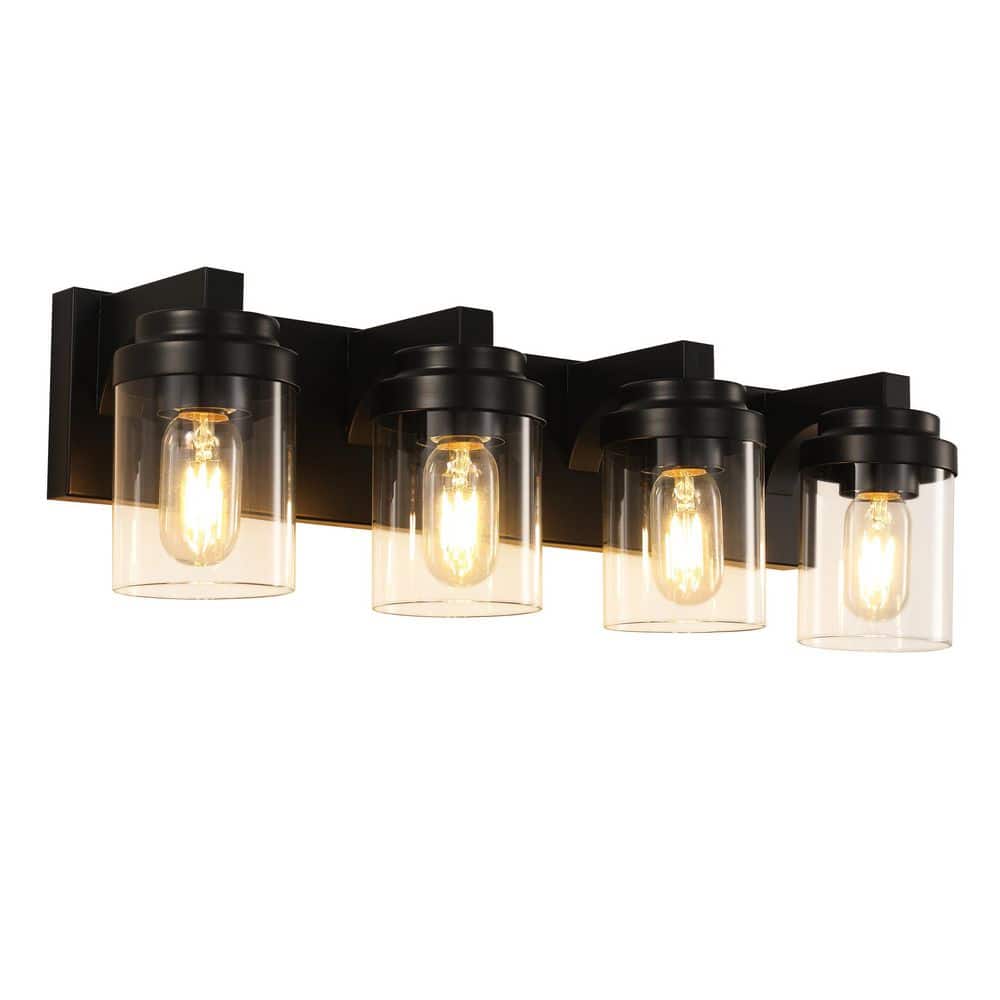 24.1 in. 4-Light Modern Matte Black Vanity Light Fixtures with Clear Glass Shades E26 Base Wall Mount for Bathroom price history on PriceWatchPro