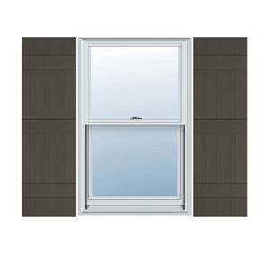 14 in. W x 75 in. H Vinyl Exterior Joined Board and Batten Shutters Pair in Musket Brown
