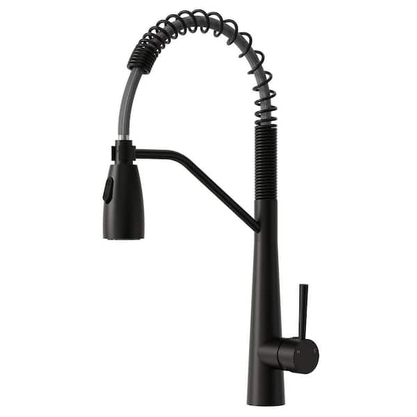 GRANDJOY 20 in. Height 360° Spout Swivel Spring Single Handle Pull Out Sprayer Faucet with Stainless Steel in Matte Black