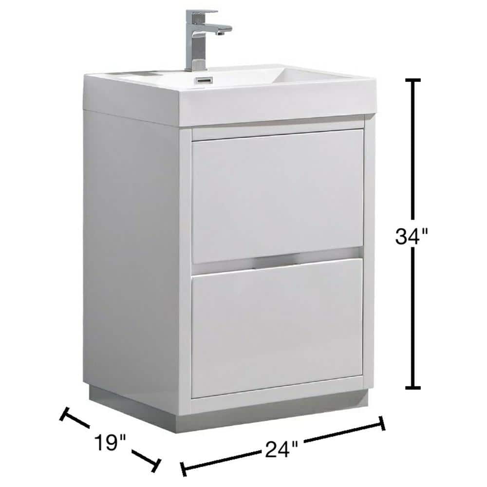 Valencia 24" Glossy White Modern Free Standing Vanity with Acrylic Sink