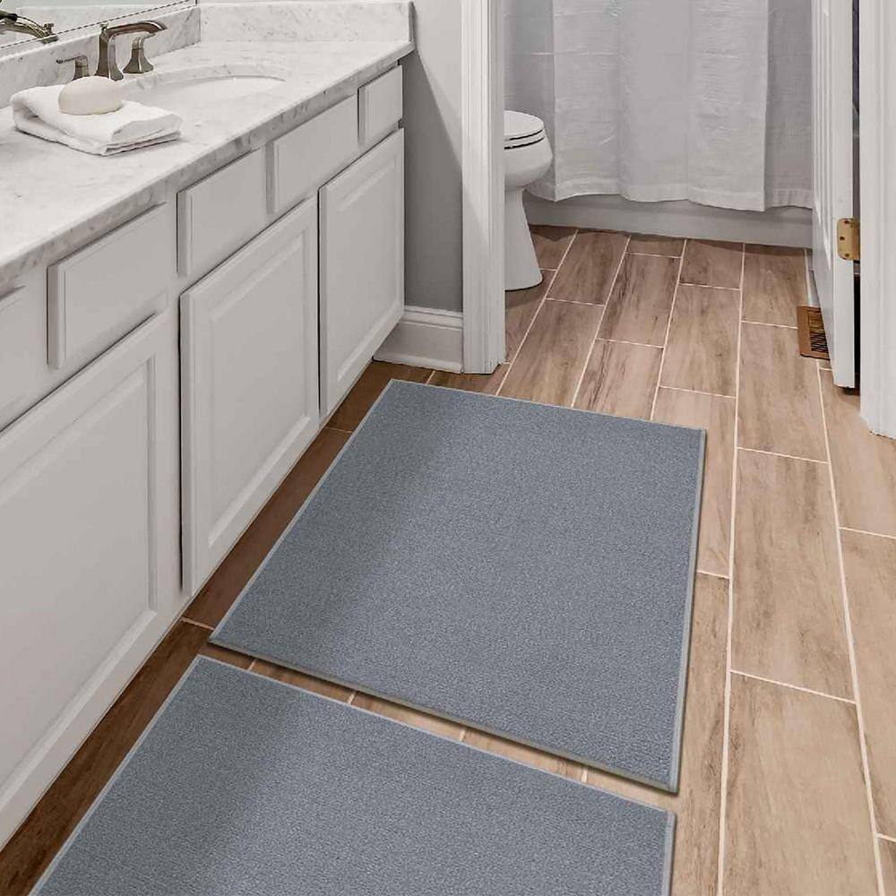 Gray Rectangular Non-Slip Washable Synthetic Kitchen Mat