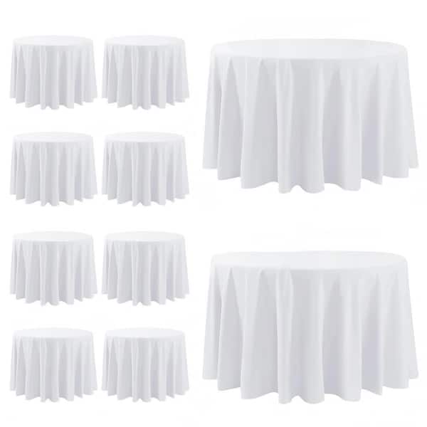 120 in. L x 120 in. W Fabric Round Washable Table Clothes Cover for Kitchen Dining, Wedding, White (10-Pack)