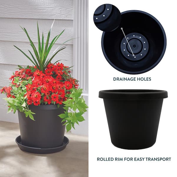 Vigoro Antonella Large Black Plastic Planter with Drainage Hole