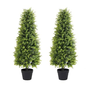 3 ft. Artificial Boxwood Cone Topiary Tree in Pot 2-Pack