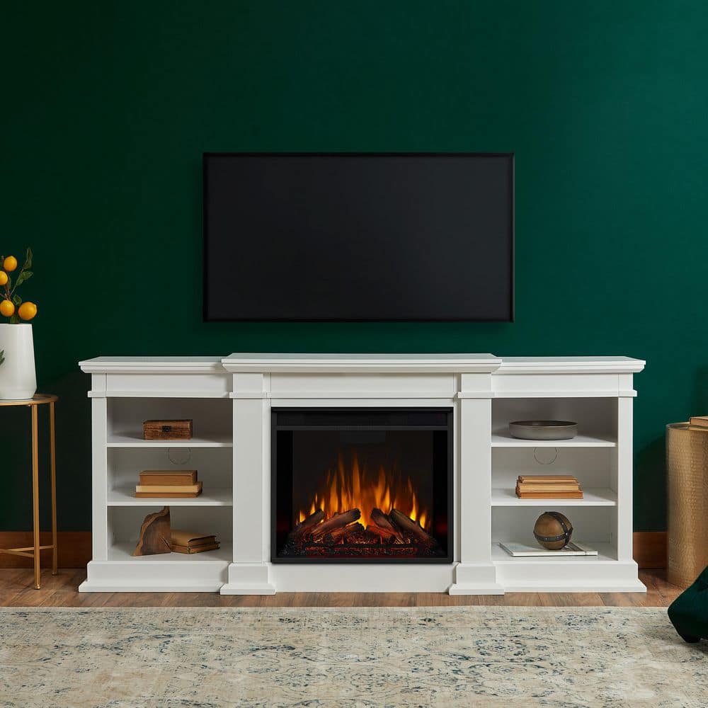 Real Flame Fresno 72 in. Media Console Electric Fireplace in White G1200E-W  - The Home Depot, image size:1000x1000