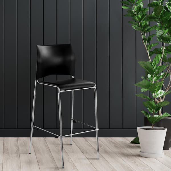 45 in. Black Full Back Metal Frame Cafe Bar Stool with Plush Vinyl Seat (Set of 4)