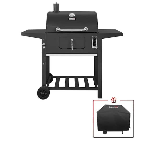Royal Gourmet 24 in. BBQ Charcoal Grill in Black with 2-Side Table with Cover