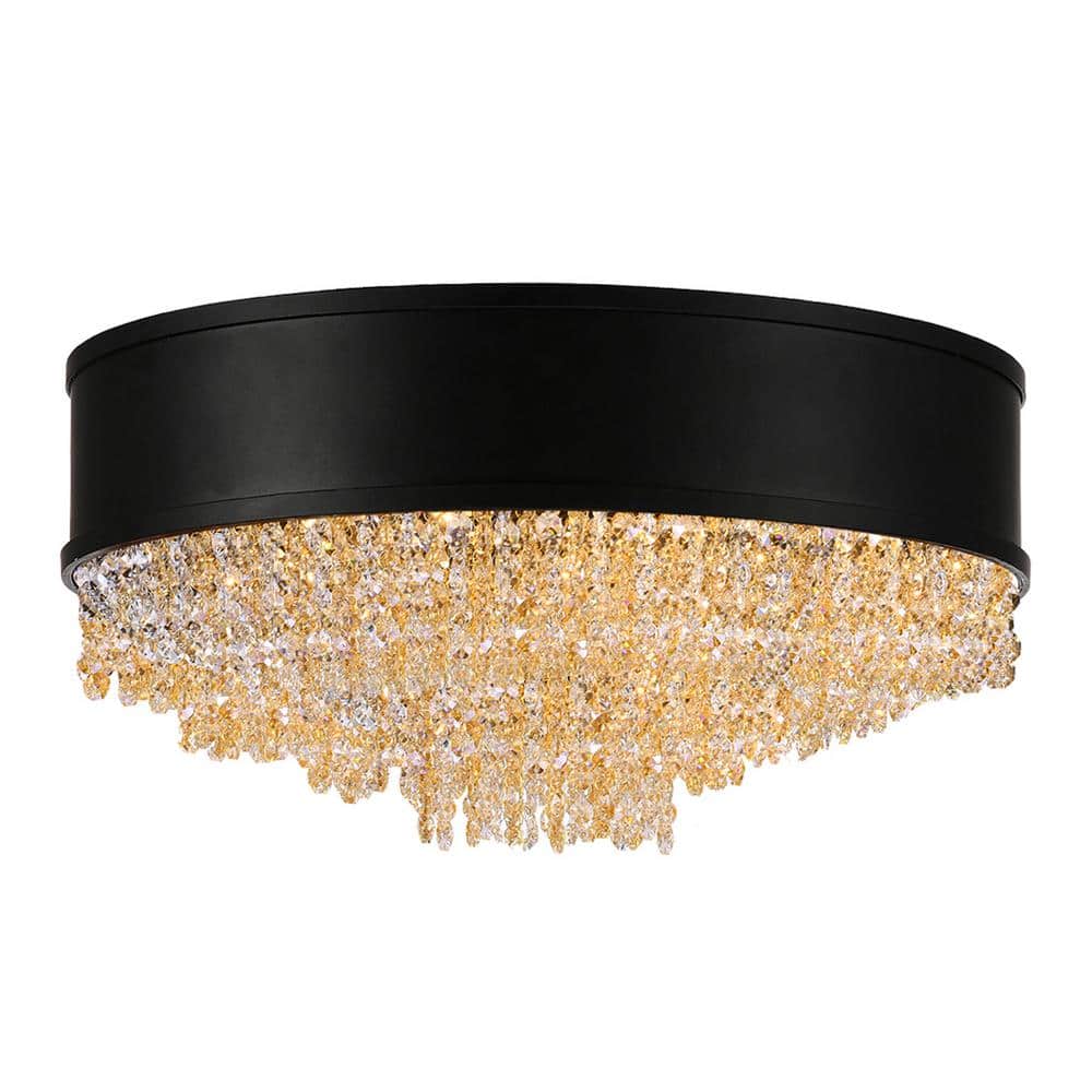 Medina Elegance 16" Crystal Black Drum LED Flush Mount