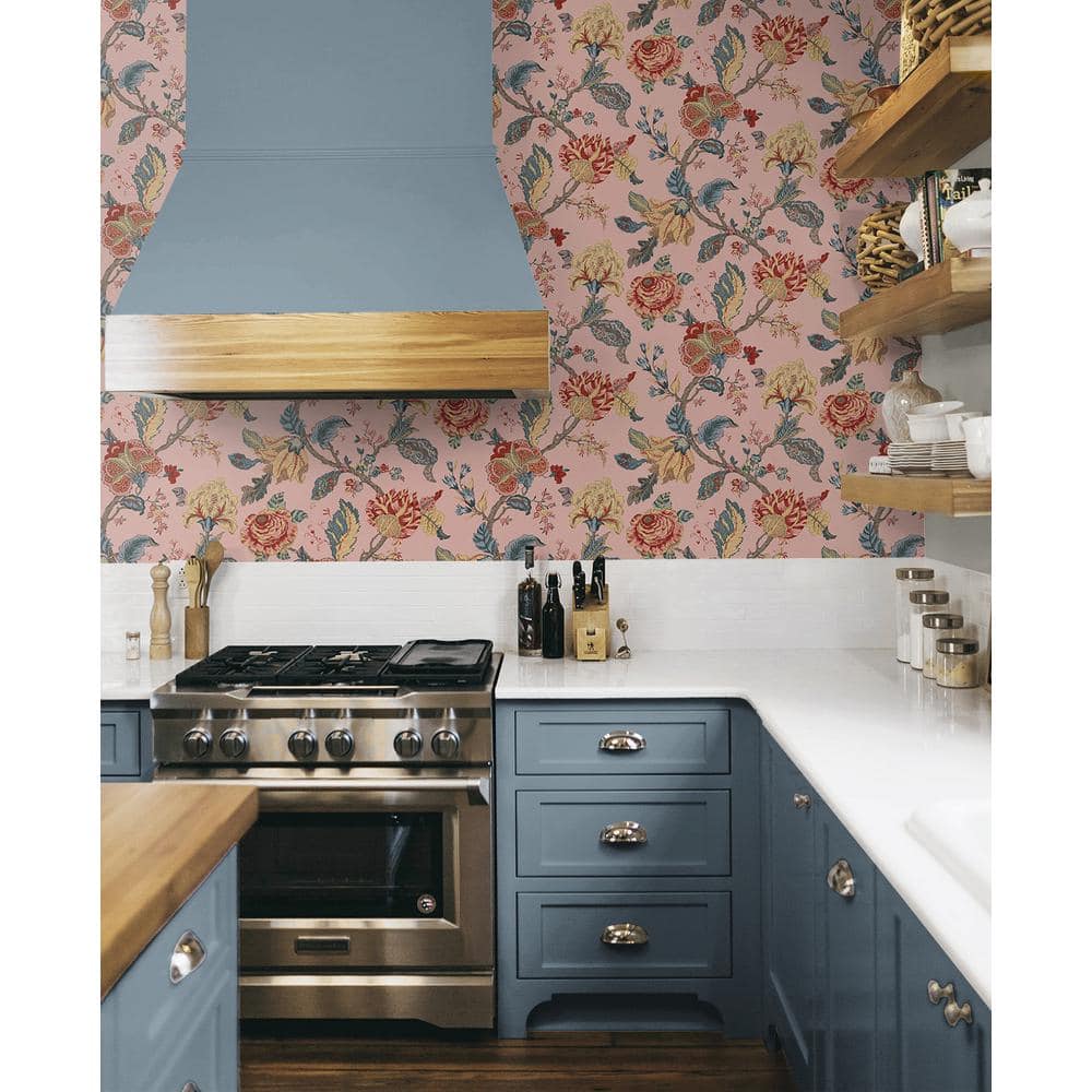 Blush Floral Jacobean Peel and Stick Wallpaper