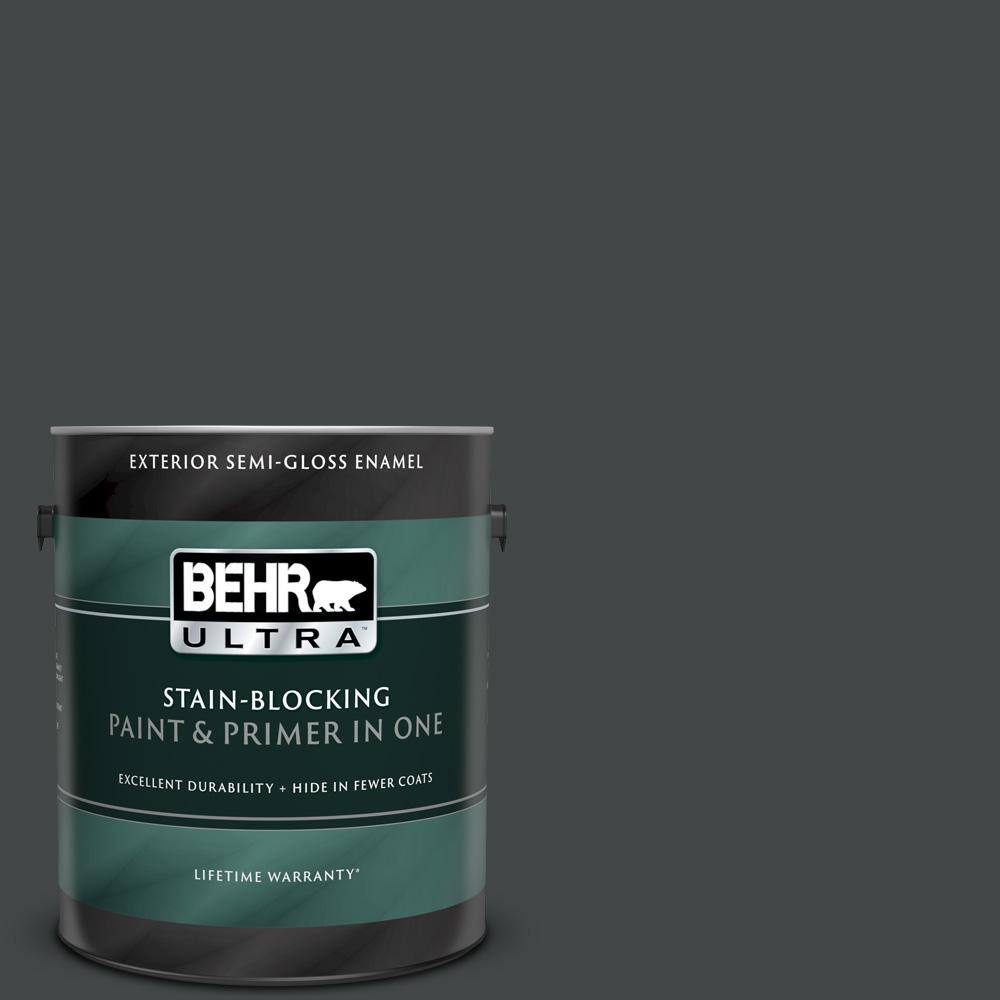 Behr Ultra 1 Gal Ppu24 23 Little Black Dress Semi Gloss Enamel Exterior Paint And Primer In One 585301 The Home Depot