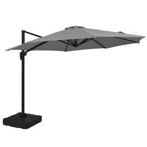 11 ft. Outdoor Market Cantilever Patio Umbrella in Gray, with Crank and Base