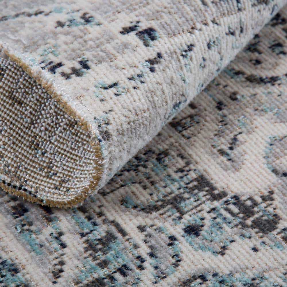 Sofia Fleur Navy Blue Aqua Medallion Indoor Outdoor Rug