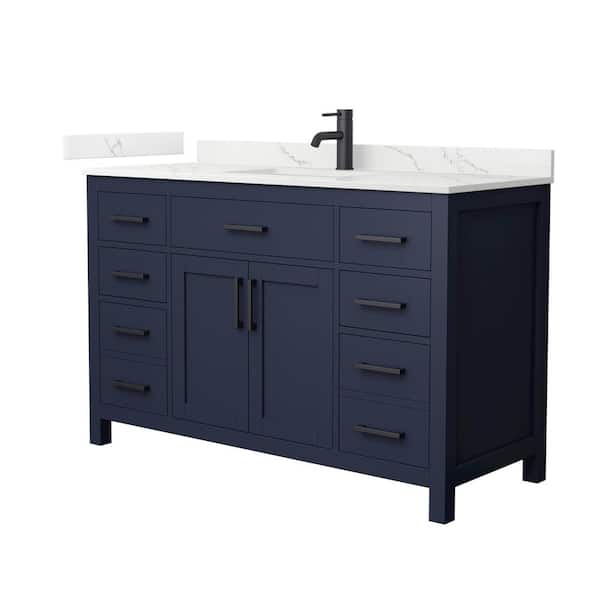 Wyndham Collection Beckett 54 in. Single Freestanding Dark Blue Bath Vanity with Giotto Quartz Top (Assembled)