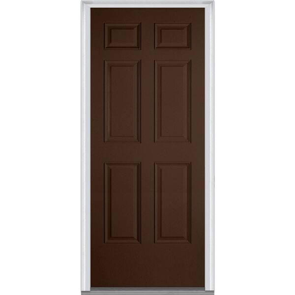 MMI Door 36 in. x 80 in. Left-Hand Inswing 6-Panel Classic Painted Fiberglass Smooth Prehung Front Door