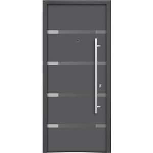 36 in. x 80 in. Single Panel Left-Hand/Inswing 4 Lites Tinted Glass Gray Finished Steel Prehung Front Door with Handle