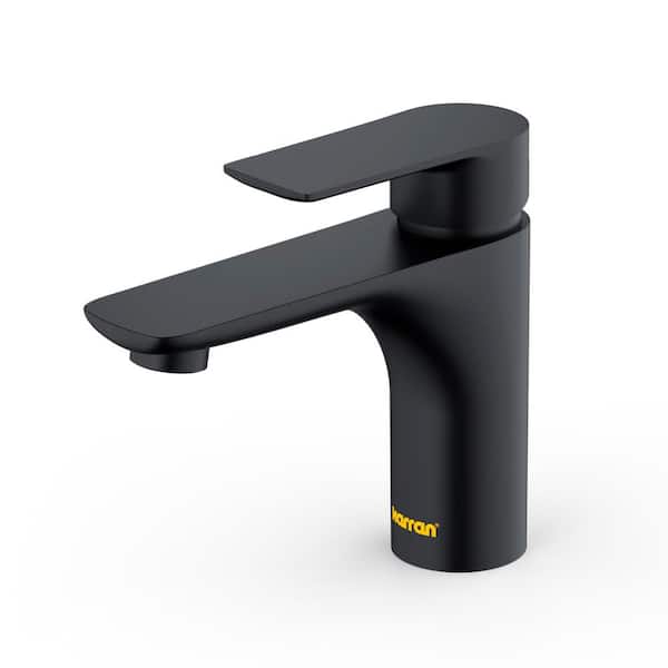 Karran Kayes Single Handle Single Hole Bathroom Faucet with Matching Pop-Up Drain in Matte Black