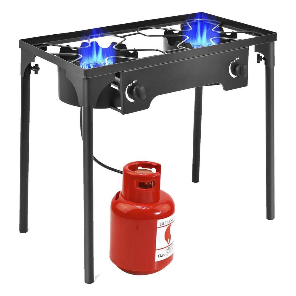 Black Metal Double Burner Gas Propane Outdoor Cooker