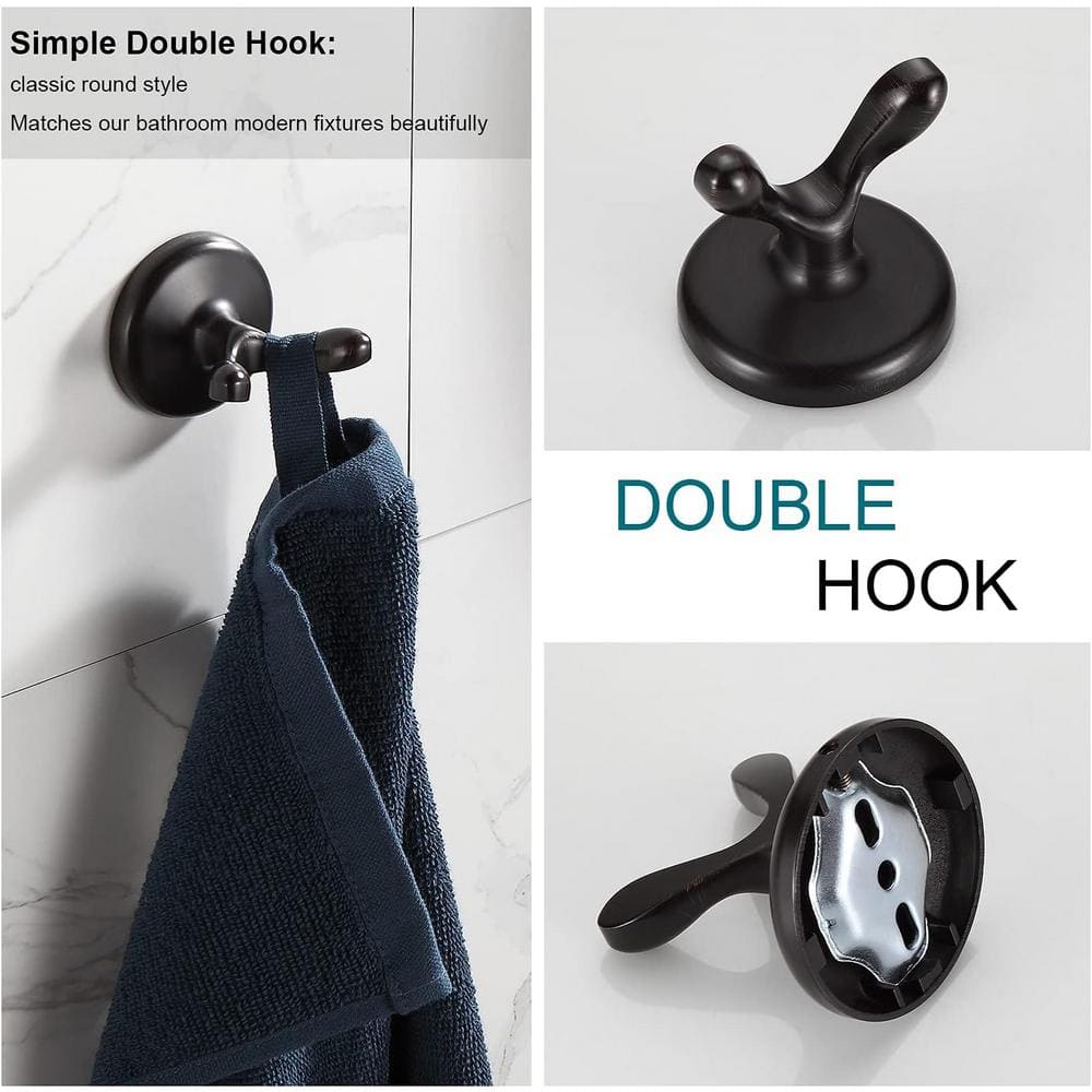 Oil-Rubbed Bronze 4-Piece Bathroom Hardware Set with Adjustable Towel Bar