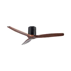 52 in. Indoor Matte Black Farmhouse Rustic Ceiling Fan with Solid Wood Walnut Brown Blade for Bedroom or Living Room