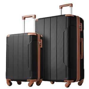 Black Brown Lightweight 2-Piece Expandable ABS Hardshell Spinner Luggage Set with TSA Lock, Reinforced Corner Bumpers