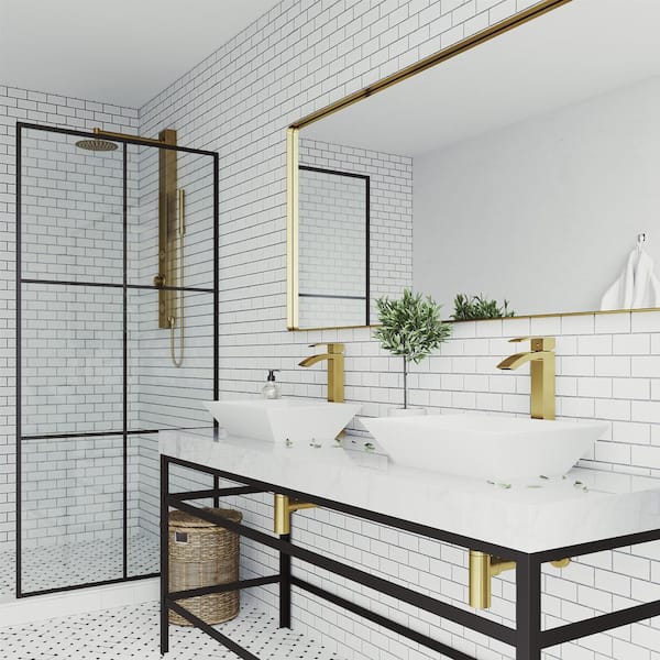 Vinca Matte Stone Vessel Bathroom Sink in White with Duris Faucet in Matte Gold Vinca Matte Stone Vessel Bathroom Sink in White with Duris Faucet in Matte Gold