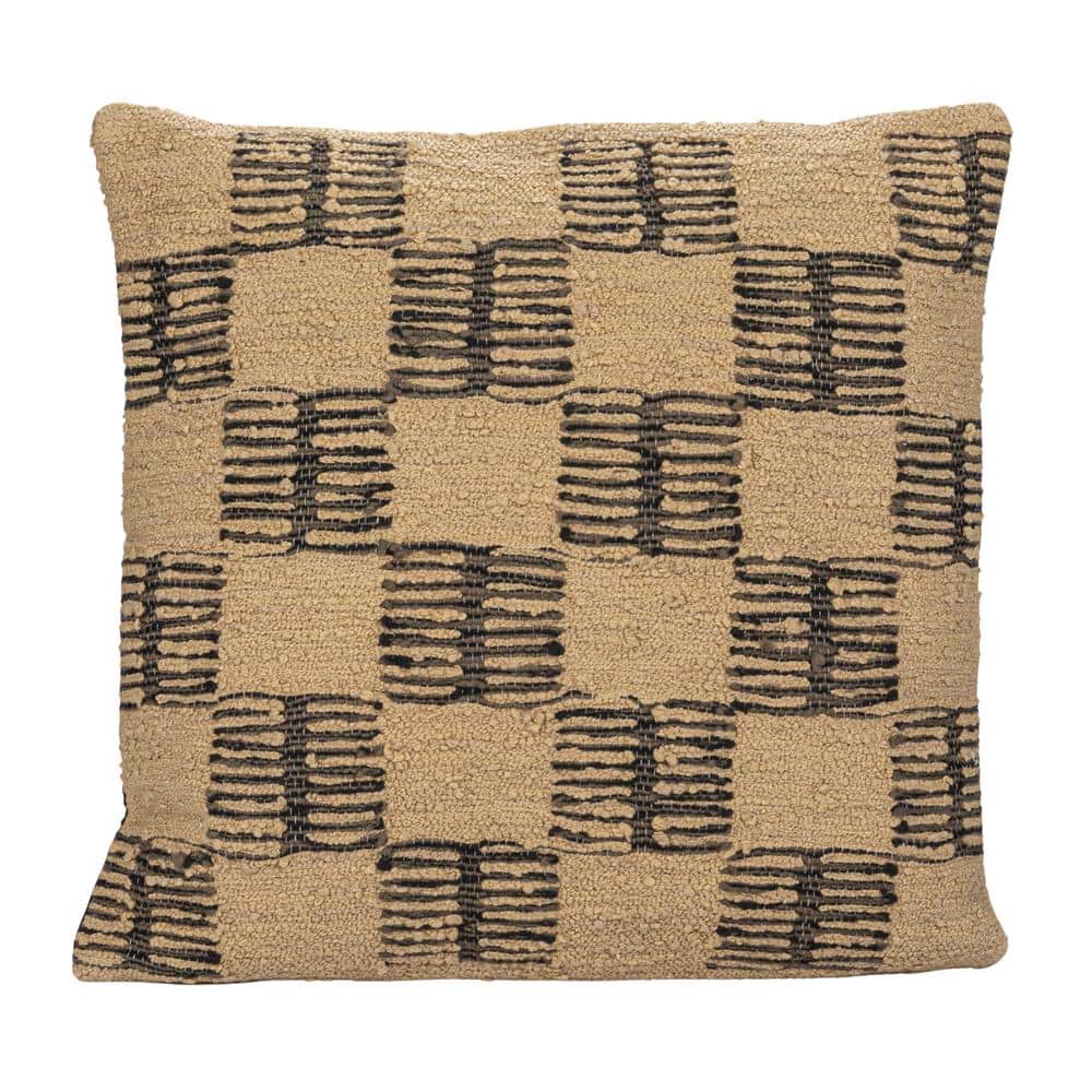 20" Brown and Tan Checkered Polyester Indoor/Outdoor Pillow
