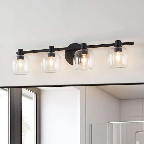Valentina 30-in. 4-light Matte Black Vanity Light with Clear Glass Shades