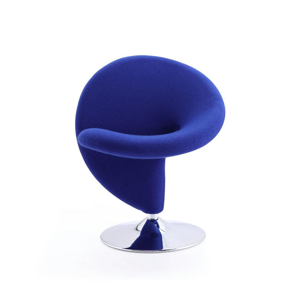 Curl Blue Wool and Polished Chrome Swivel Accent Chair Set
