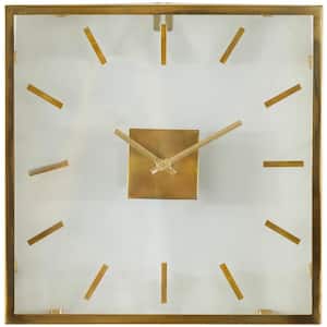 16 in. x 16 in. Gold Stainless Steel Metal Wall Clock with Clear Face