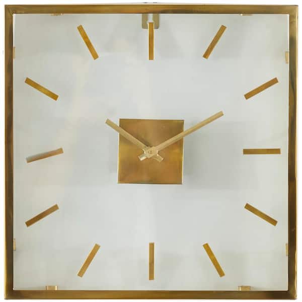 Litton Lane 16 in. x 16 in. Gold Stainless Steel Metal Wall Clock with Clear Face