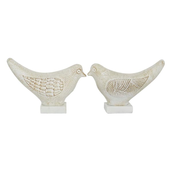 Litton Lane White Ceramic Bird Sculpture (Set of 2)