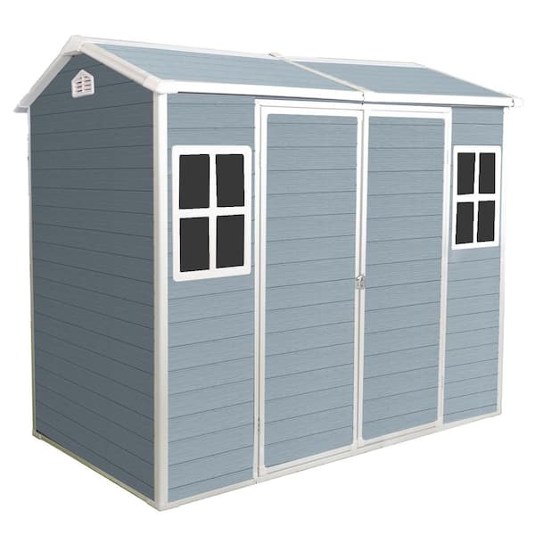 ToolCat 8 x 4 ft. Resin Plastic Outdoor Storage Shed with Windows and Double Door and Floor for Gargen,Patio,Grey (30 sq. ft.)