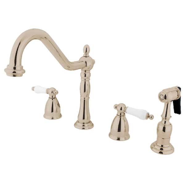 Kingston Brass Heritage 2-Handle Standard Kitchen Faucet with Side Sprayer in Polished Nickel