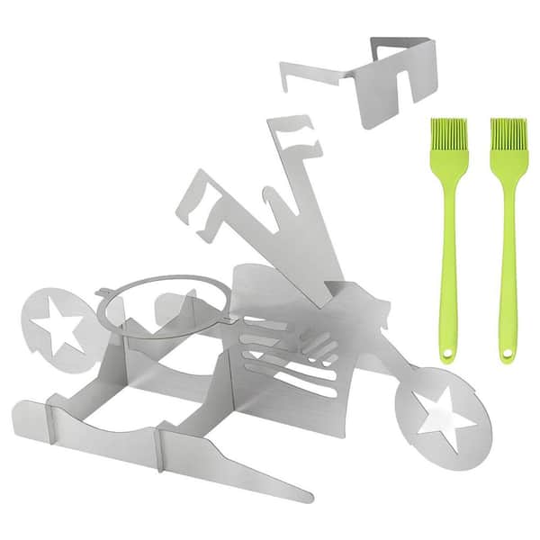 Stainless Steel Beer Can Chicken Rack for Grill and Oven, Chicken Roaster Stand with Silicone Brushes, BBQ Tool