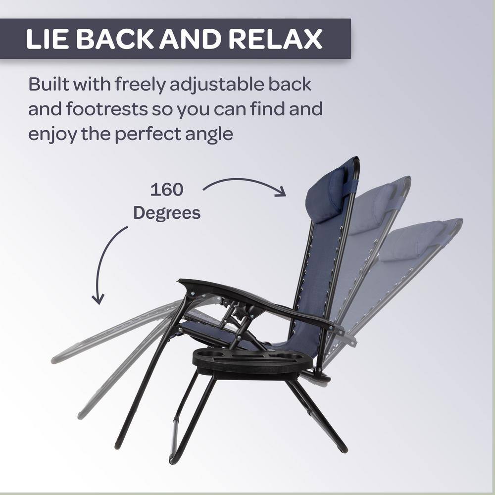 Navy Blue Steel Zero Gravity Lounge Chairs with Side Table