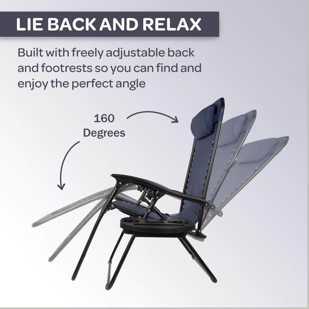 Navy Blue Steel Zero Gravity Lounge Chairs with Side Table
