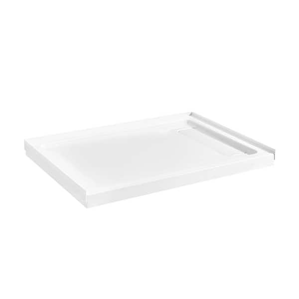 OVE Decors 48-in L x 36-in W Alcove or Corner Shower Pan Base Rectangle with Hidden Side Drain, White Acrylic, Reversible Design