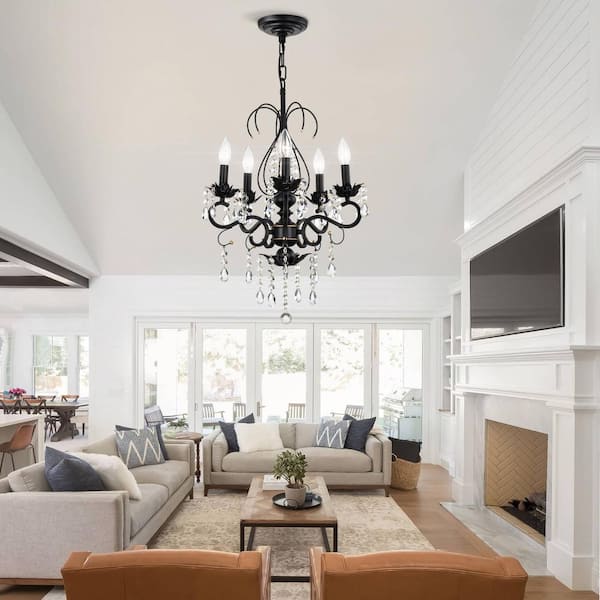 18 in. 5-Light Matte Black Flush Mount Crystal Chandeliers Decor