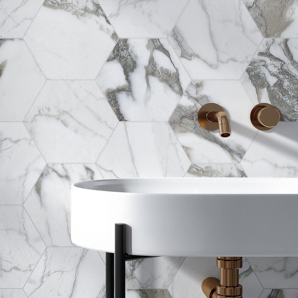Marquina Hexagon Matte Porcelain Wall & Floor Tile 7.7" x 8.9"