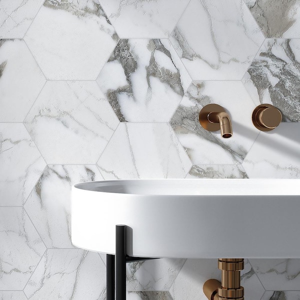 Elegance Majestic Hexagon 7.7 in. x 8.9 in. Matte Porcelain Marble look Floor and Wall Tile (9.05 sq. ft./Case)