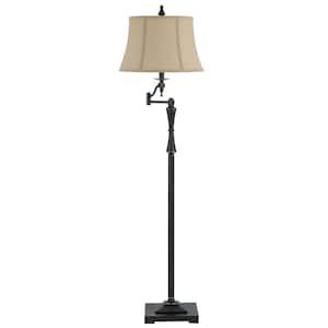61 in. Bronze 1 Dimmable (Full Range) Swing Arm Floor Lamp for Living Room with Cotton Empire Shade
