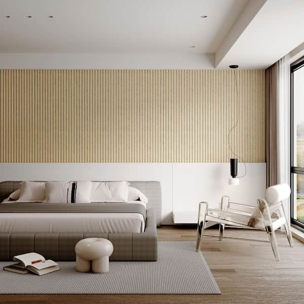 HOMEIBRO 1 in. x 8 ft. x 1 ft. Slat Wood Sound Absorbing Oak Gray Decorative Wall Paneling 2-Pack (16.54 sq.ft.)