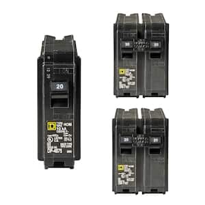 Homeline 1-20 Amp Single-Pole, and 2-20 Amp 2-Pole Circuit Breakers (3-pack)