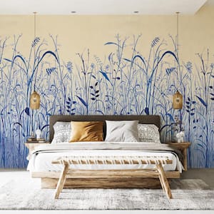 June Grass Indigo Ombre Removable Peel and Stick Vinyl Wall Mural, 108" x 78"