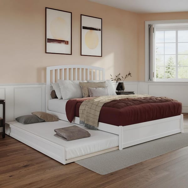 AFI Lucia White Solid Wood Frame Queen Platform Bed with Panel Footboard and Twin XL Trundle