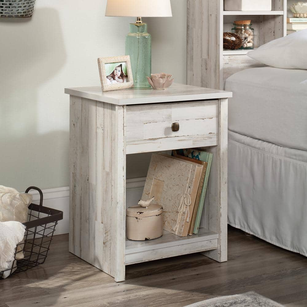 Distressed white bedside table sales